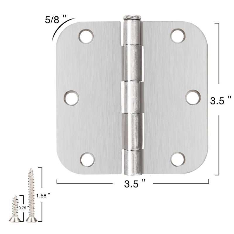 JIW 6 Pack Nickel Door Hinges Brushed Nickel 3 1/2 Interior Door Hinges Satin Nickel 3.5 Inch with 5/8  Radius Corners 3 ""x 3 "" Silver Hardware Controls JIW Garage Factory - Image 2